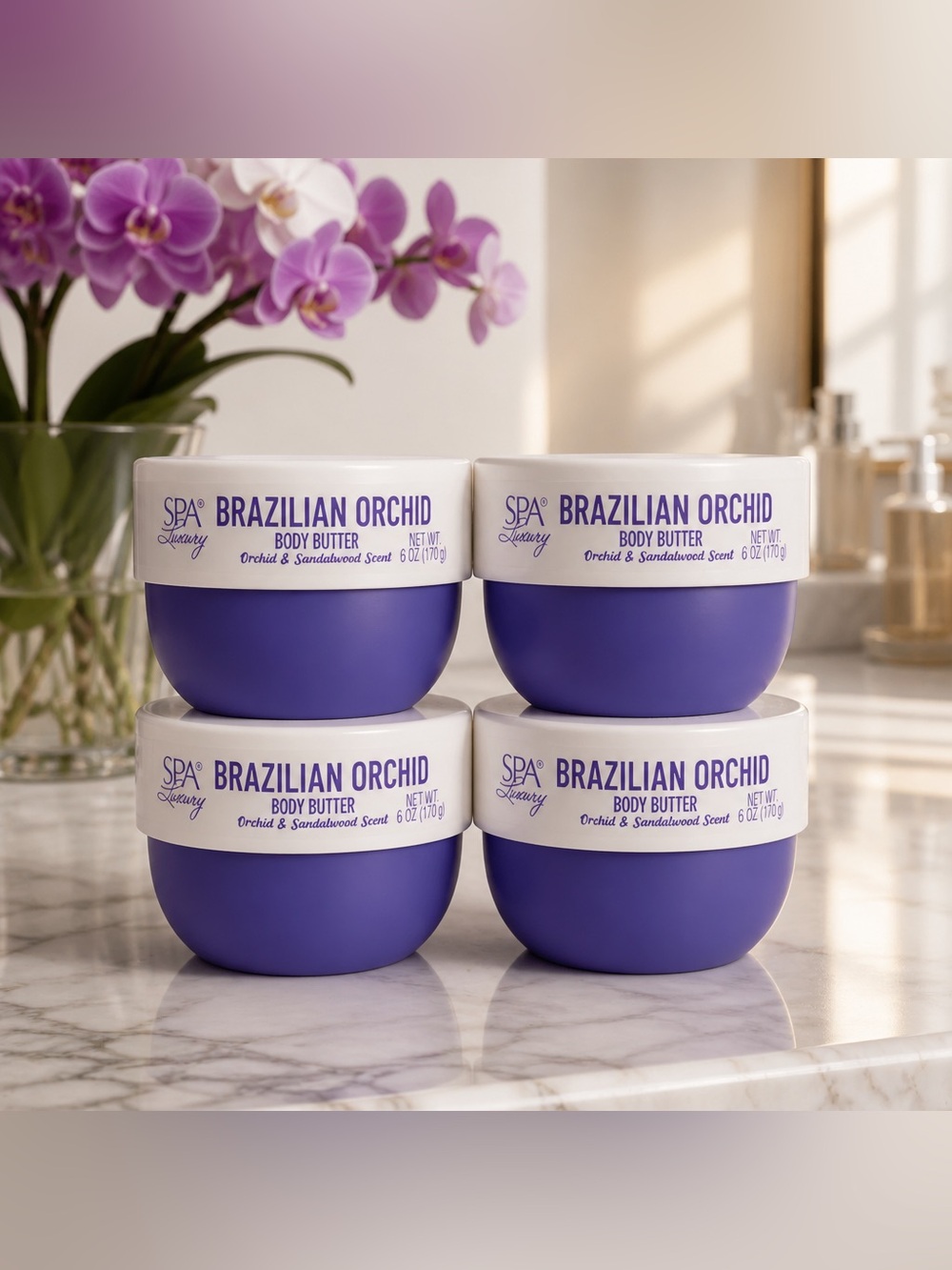 SPA Luxury Brazilian Orchid Body Butter - Purple & White (4 Pack)